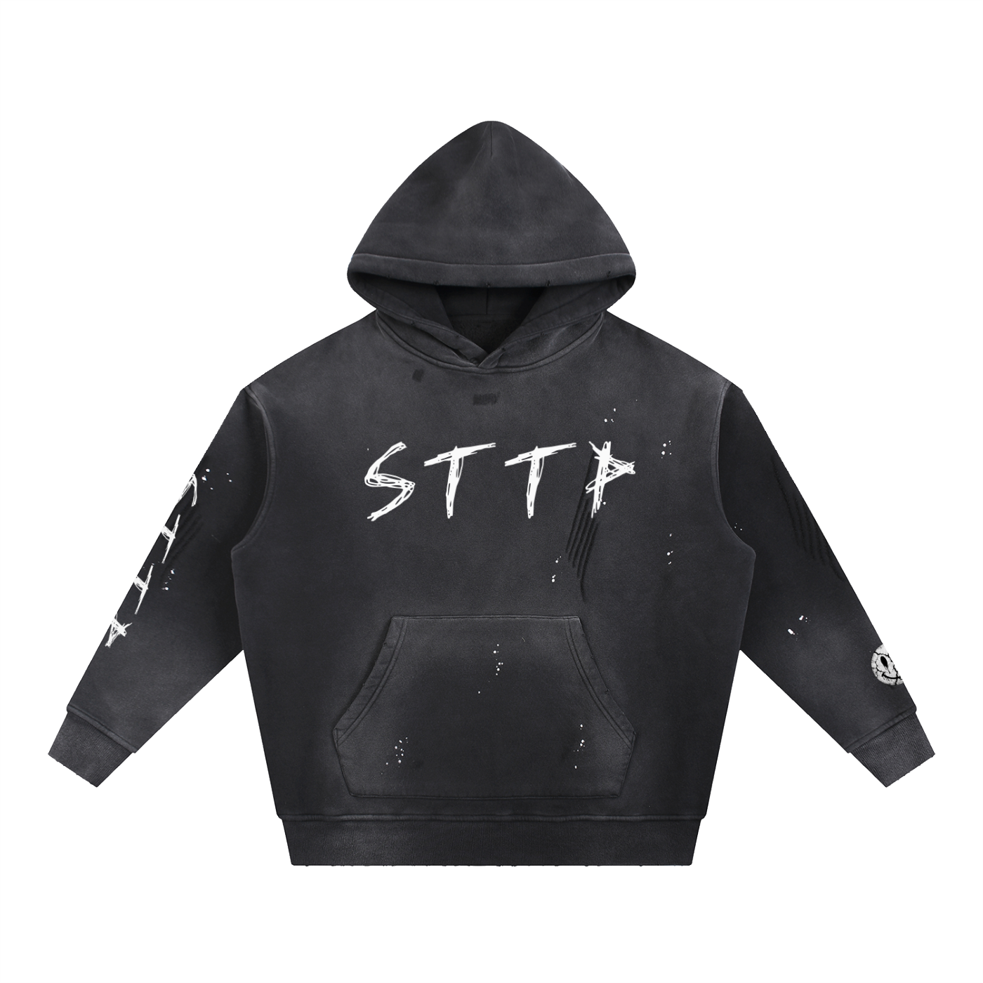 Vintage Washed Frayed Fleece Hoodie